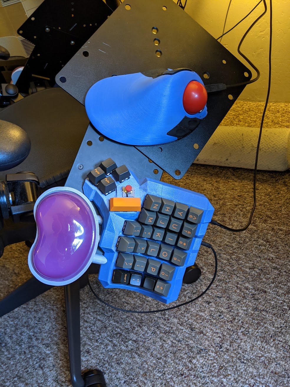 vertical keyboard tray with trackball and keyboard magnetically attached